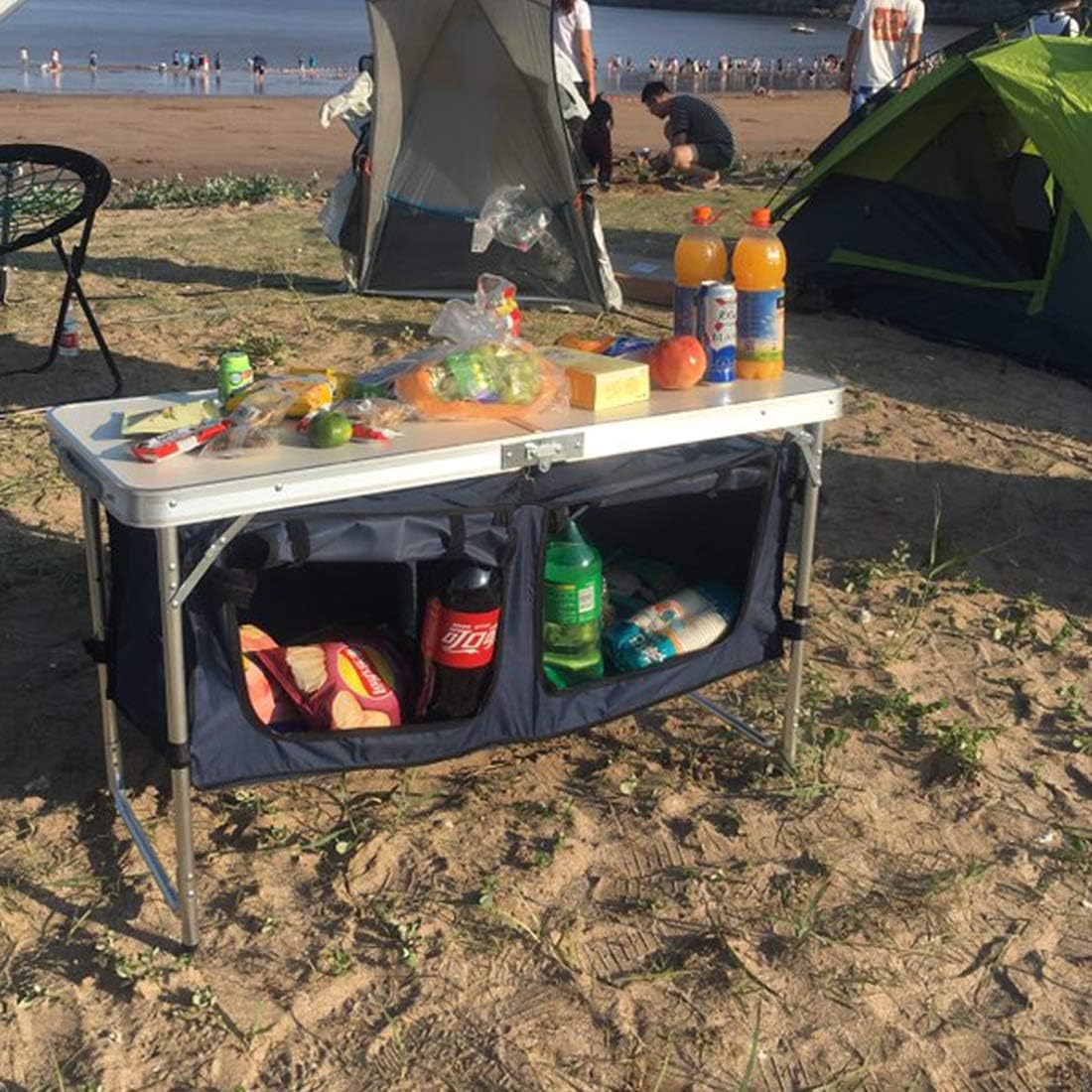 Outdoor Folding Table Aluminum Lightweight Height Adjustable with Storage Organizer