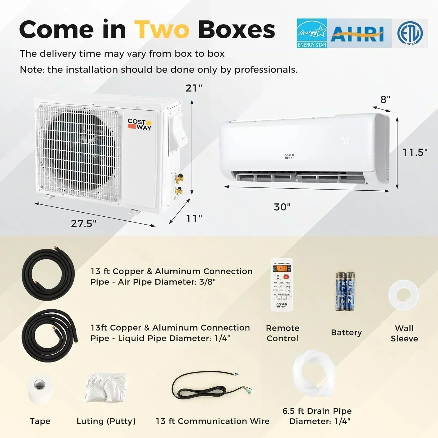COSTWAY 12000BTU Mini Split Air Conditioner Heater 20 SEER2 115V Wall-Mounted Ductless