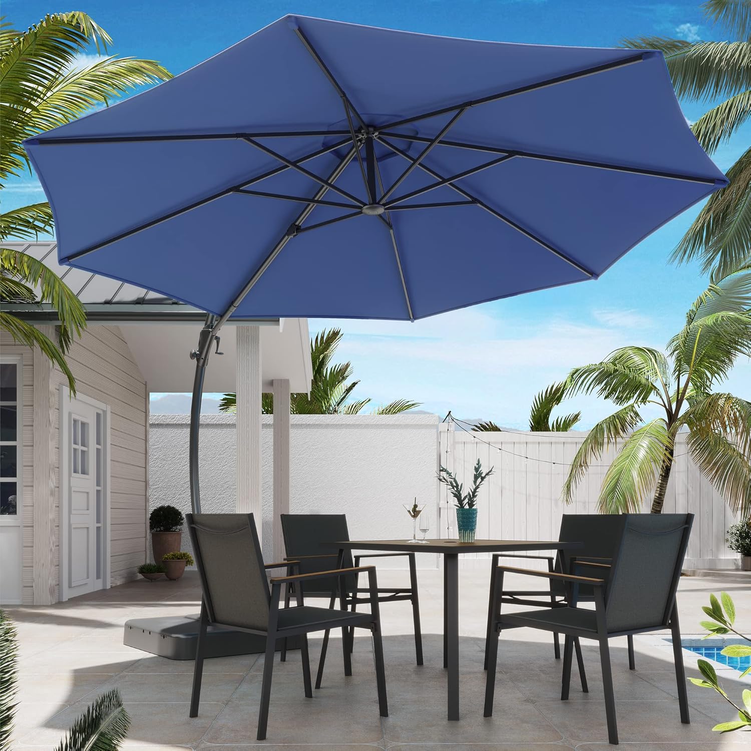 LAUSAINT HOME Outdoor Patio Umbrella with Base included, 11 FT Deluxe Curvy Cantilever Umbrella Heavy Duty Offset Hanging Umbrella with 360° Rotation for Market, Pool, Garden, Backyard, Deck (Beige)
