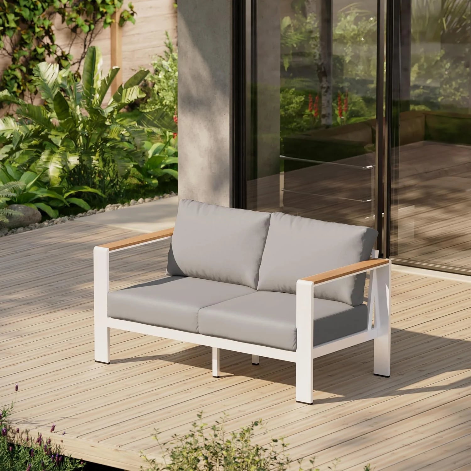 Aluminum Outdoor Patio Furniture Set with Coffee Table, 5 Piece Patio Conversation Sets, Outdoor Sectional Furniture for Porch, Balcony, Yard, Gray