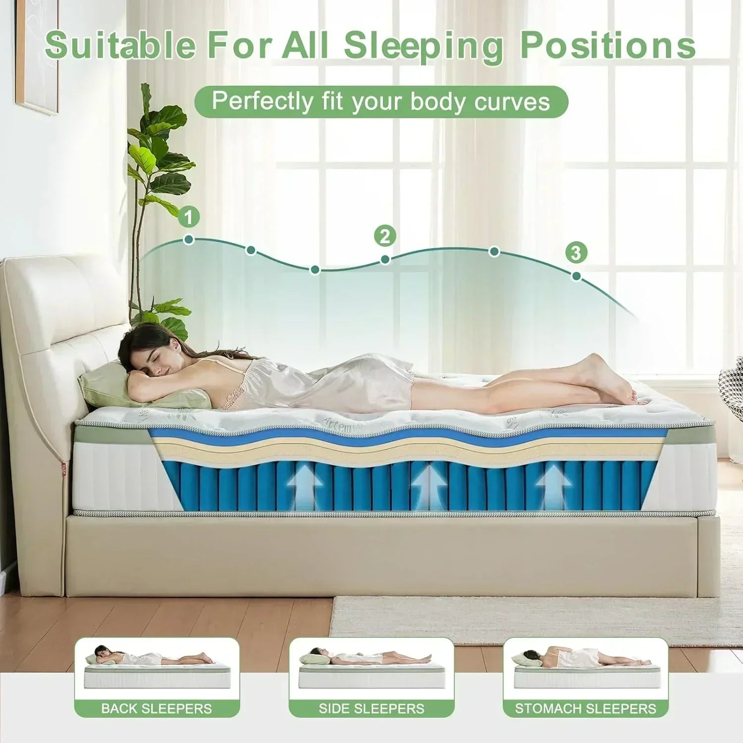 12-inch queen-size mattress medium-firm memory foam hybrid mattress with pocket springs