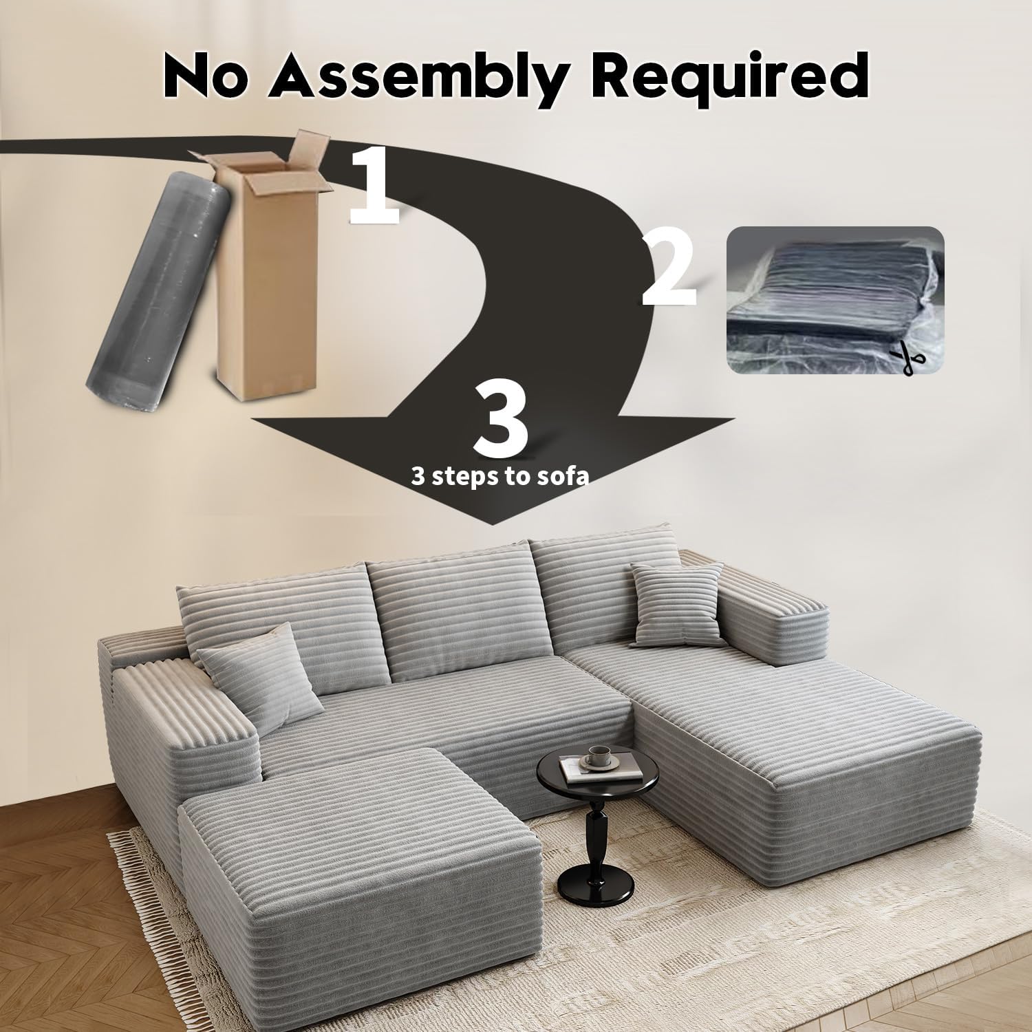 107.5 Cloud Modular Sectional Sofa Couch with L-Shape Chaise,Modern Minimalist Upholstered Couches