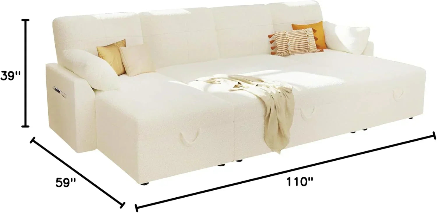 VanAcc Sofa Bed Sleeper Sofa with Storage Chaise 2 in 1 Pull Out Couch Living Room
