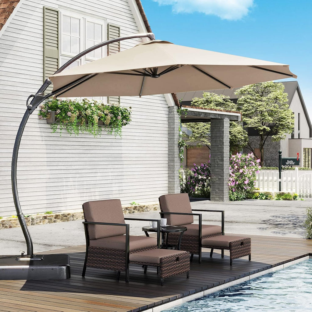 LAUSAINT HOME Outdoor Patio Umbrella with Base included, 11 FT Deluxe Curvy Cantilever Umbrella Heavy Duty Offset Hanging Umbrella with 360° Rotation for Market, Pool, Garden, Backyard, Deck (Beige)