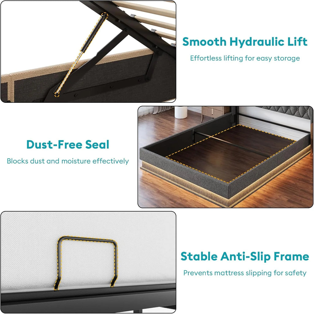 Queen Bed Frame Storage Lift Up Queen Size Bed Frame Headboard Upholstered Platform Bed