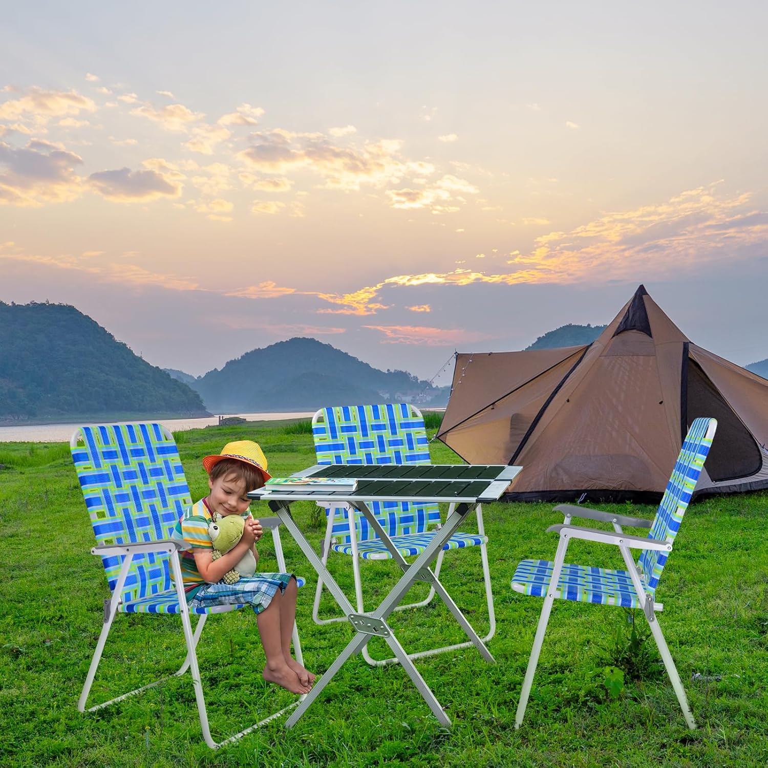 VINGLI Patio Lawn Webbed Folding Chairs Set of 2 Outdoor Beach Portable Lawn Chair
