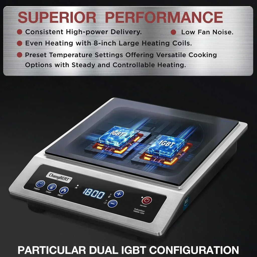 Induction Cooktop Portable Cooker with 8-inch Heating Coil Stainless Steel Countertop Burner