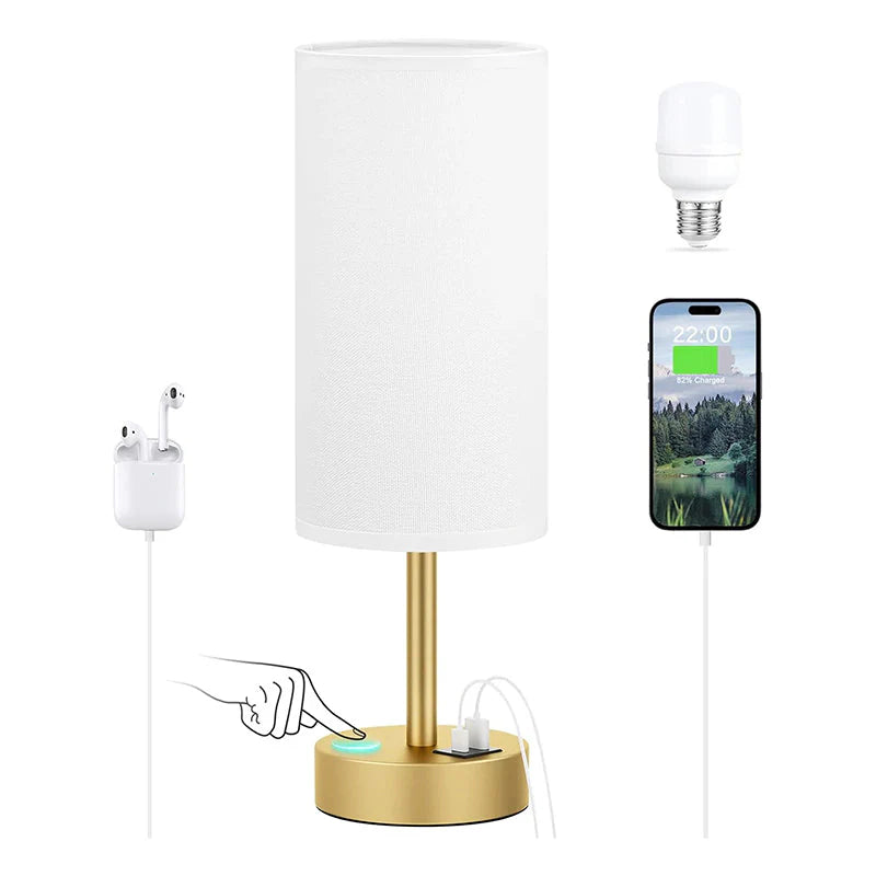 Touch Bedside Table Lamp with USB Wood Base 3 Way Dimmable Small Nightstand Lamp with LED Bulb for Bedroom Living Room