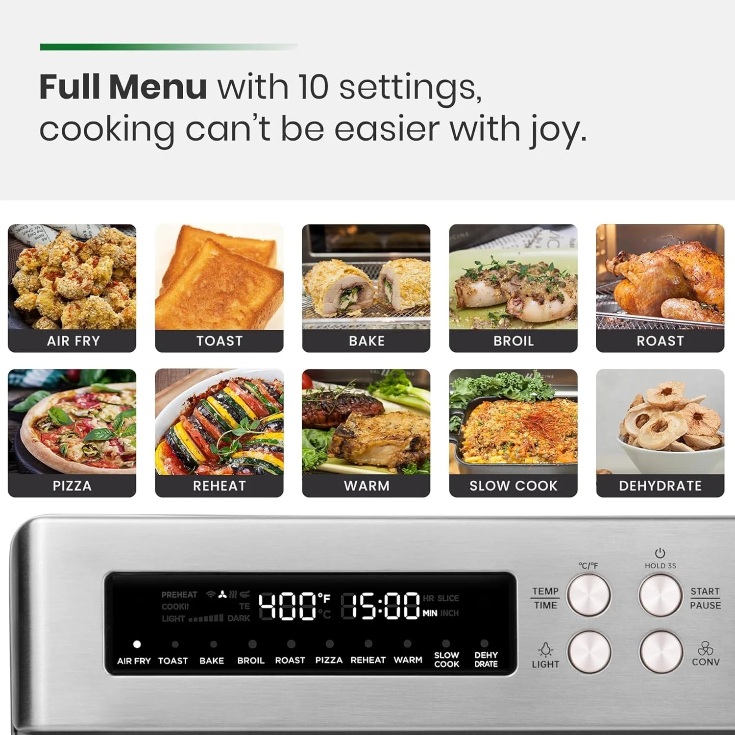 Infrared Heating Air Fryer Toaster Oven, Extra Large Countertop Convection Oven 10-in-1 Combo, 6-Slice Toast, Enamel Baking Pan Easy Clean with Recipe Book, Black Matte Stainless Steel