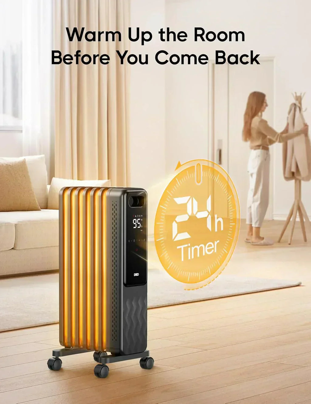 Indoor electric radiant heater with overheat and tip-over protection digital thermostat