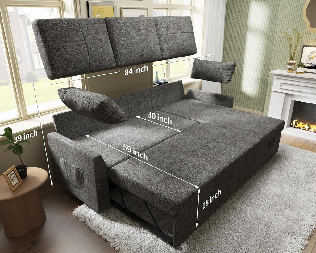 VanAcc Sofa Bed Sleeper Sofa with Storage Chaise 2 in 1 Pull Out Couch Living Room