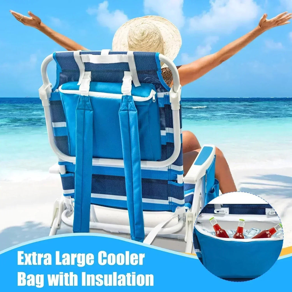 Beach Chair 2 Pack 5 Positions Textilene Folding Reclining Beach Chair with Straps Cooler Bag