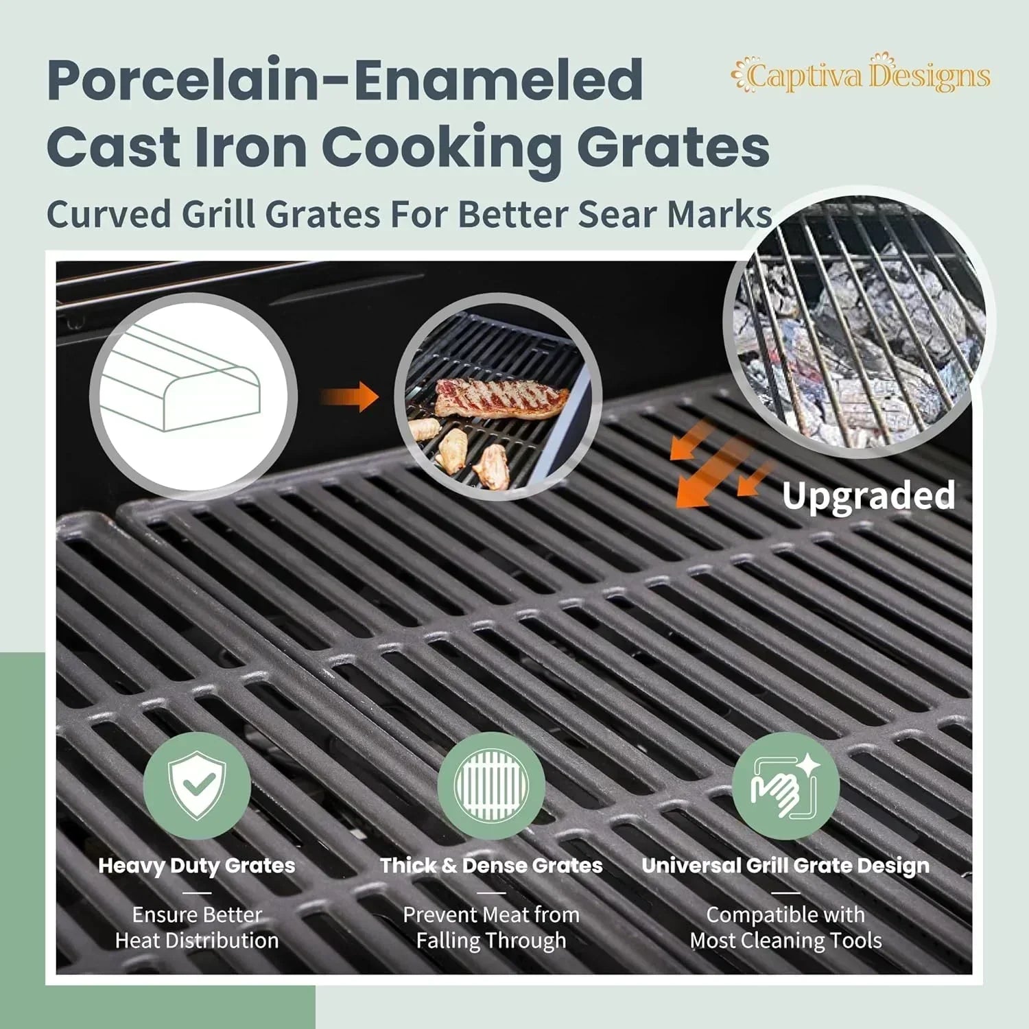 Captiva Designs 4-Burner Propane Gas BBQ Grill Side Burner Porcelain-Enameled Cast Iron Grates