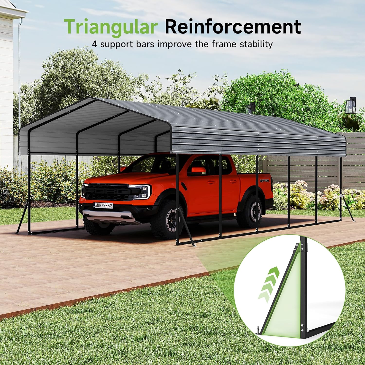 10'x15' Heavy Duty Metal Carport Outdoor Garage Car Shelter Shade with Heavier Frame