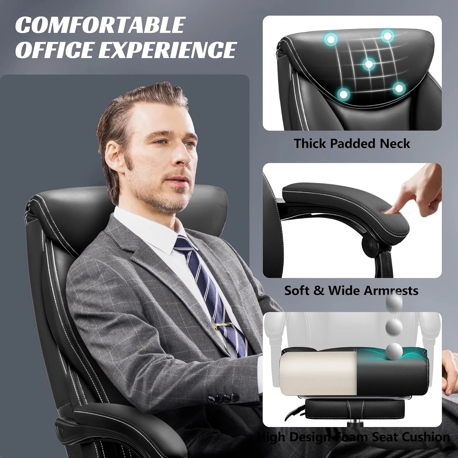 Office Chair Large High-Foot Computer Desk Chair, Breathable Leather Chair Lumbar Support Rotating Computer Chair