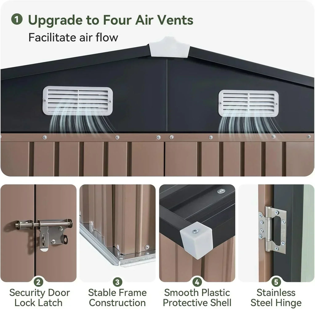 Aoxun 12x10 FT Shed Metal Outdoor Waterproof Storage Shed Steel Utility Garden Tool Shed
