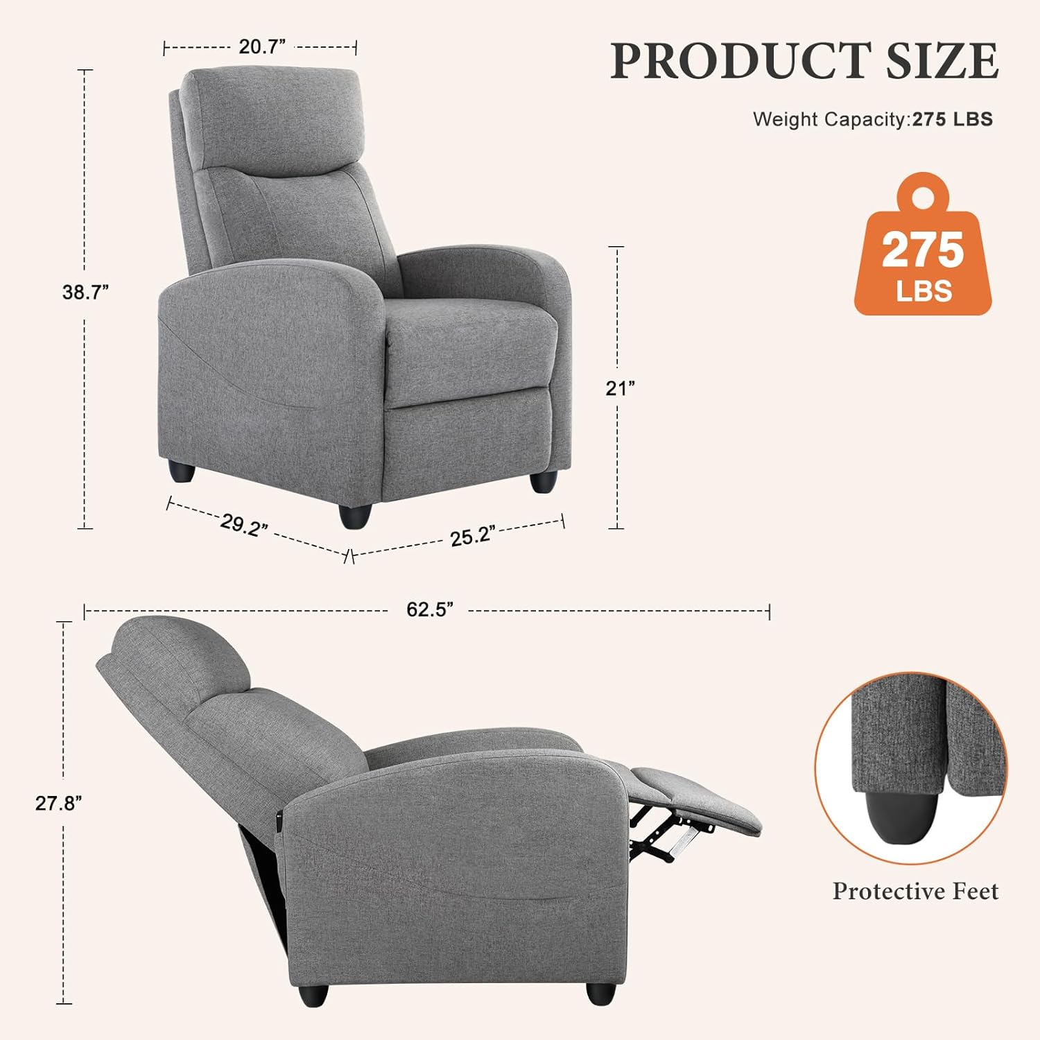 Sweetcrispy Recliner Chair, 360 Swivel Rocker Chair for Adults, Glider Rocker Recliners, Nursery Chairs for Living Room, High Back, Upholstered Deep Seat, Classical Brown