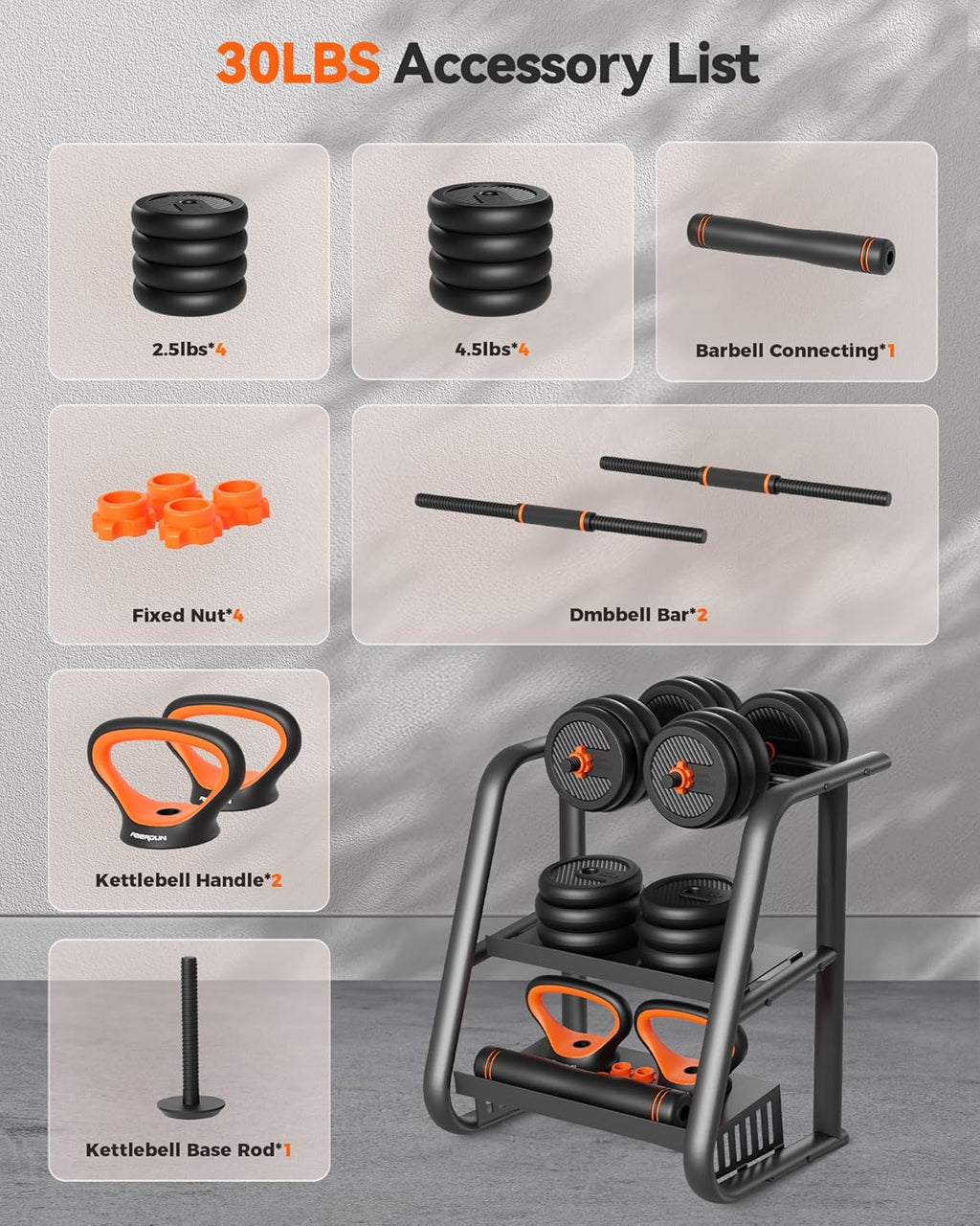 Feierdun adjustable dumbbells with connectors Barbell, kettlebell push-up stand