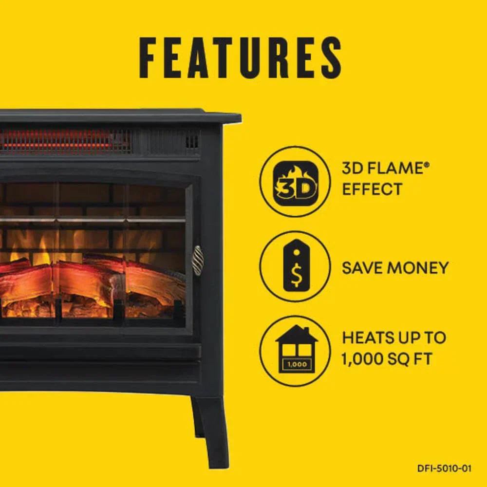 Freestanding Electric Fireplace Stove Heater with 3D Flame Effect for 1000 Sq. Ft