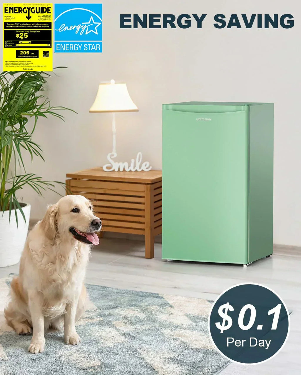 Upstreman 3.2 Cu.Ft Mini Fridge Freezer Single Door Fridge Dorm Fridge Adjustable Thermostat