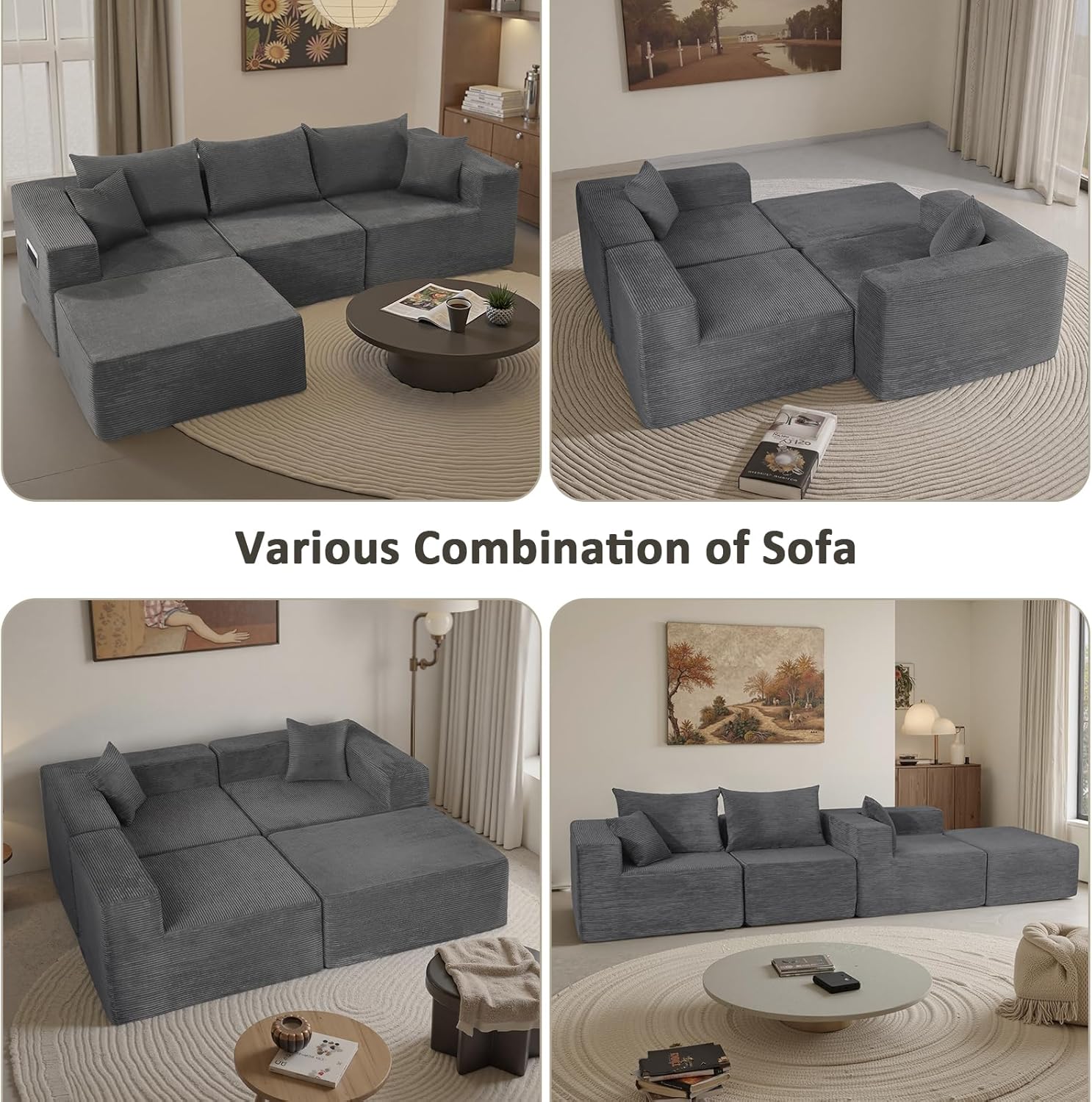 Cloud sofa with L-shaped lounge chair modern modular sofa with deep seats