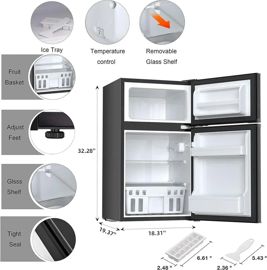 Antarctic Star Compact Mini Refrigerator Separate Freezer Small Fridge Double 2-Door