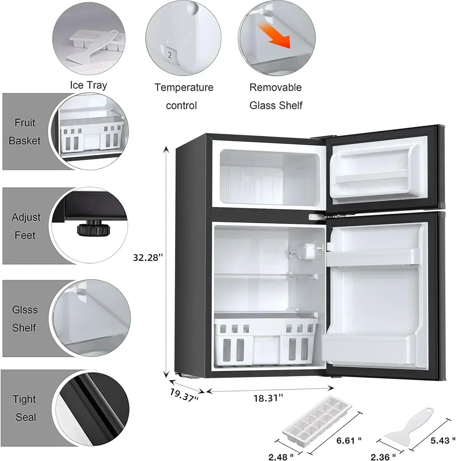 Antarctic Star Compact Mini Refrigerator Separate Freezer Small Fridge Double 2-Door