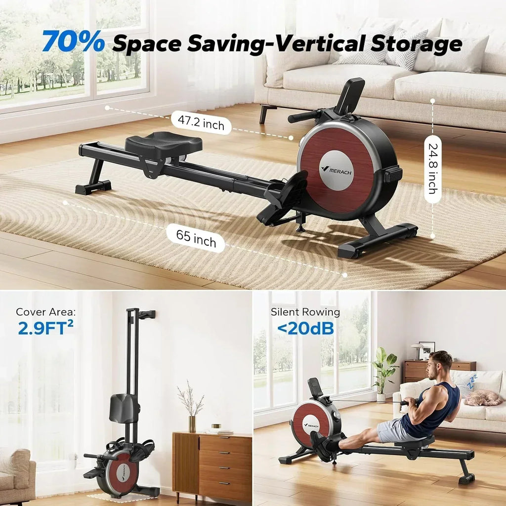 Merachi household rowing machine silent resistance dual-slide design