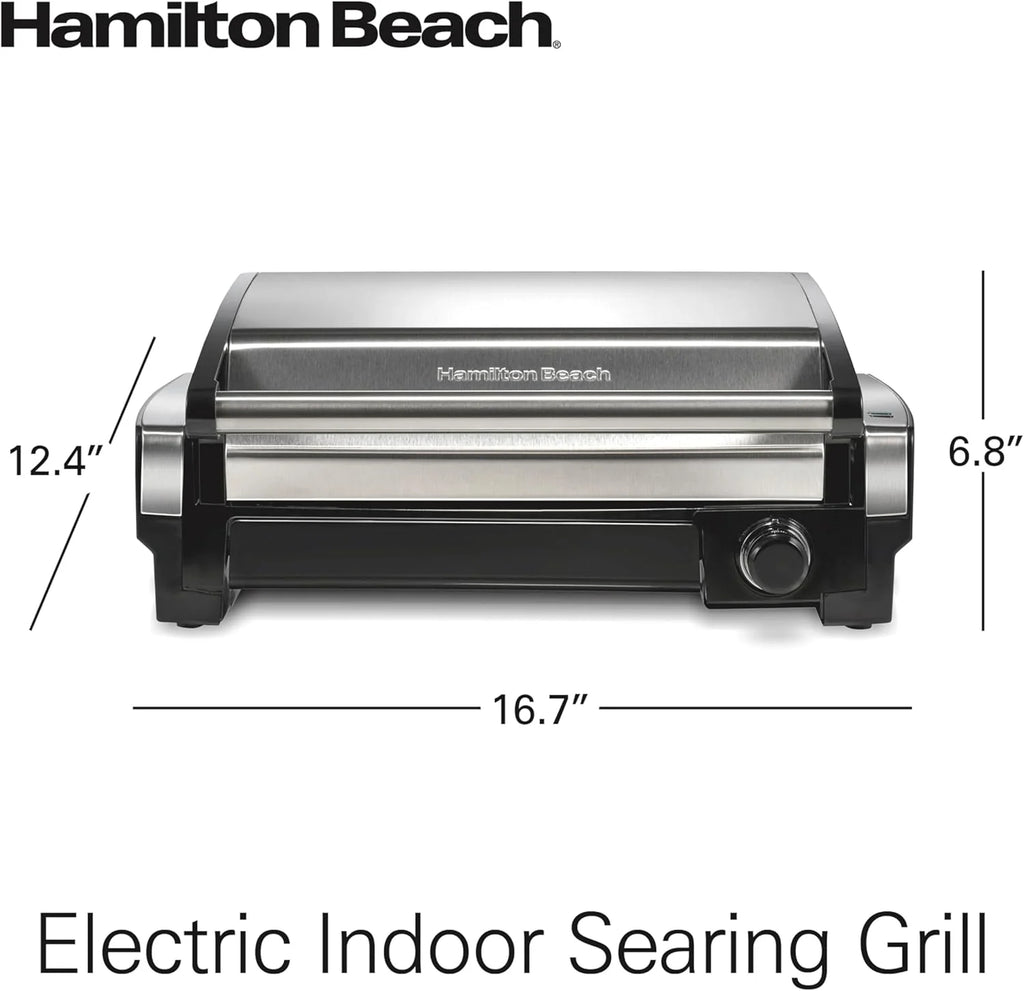 Indoor electric grill with viewing window, adjustable to 450��F, serves 6 people