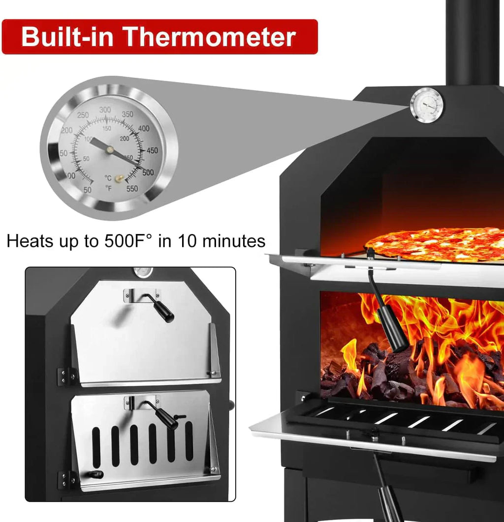 EDOSTORY Outdoor Pizza Oven Wood Fired for Outside Patio Maker With Stone Peel Grill Rack
