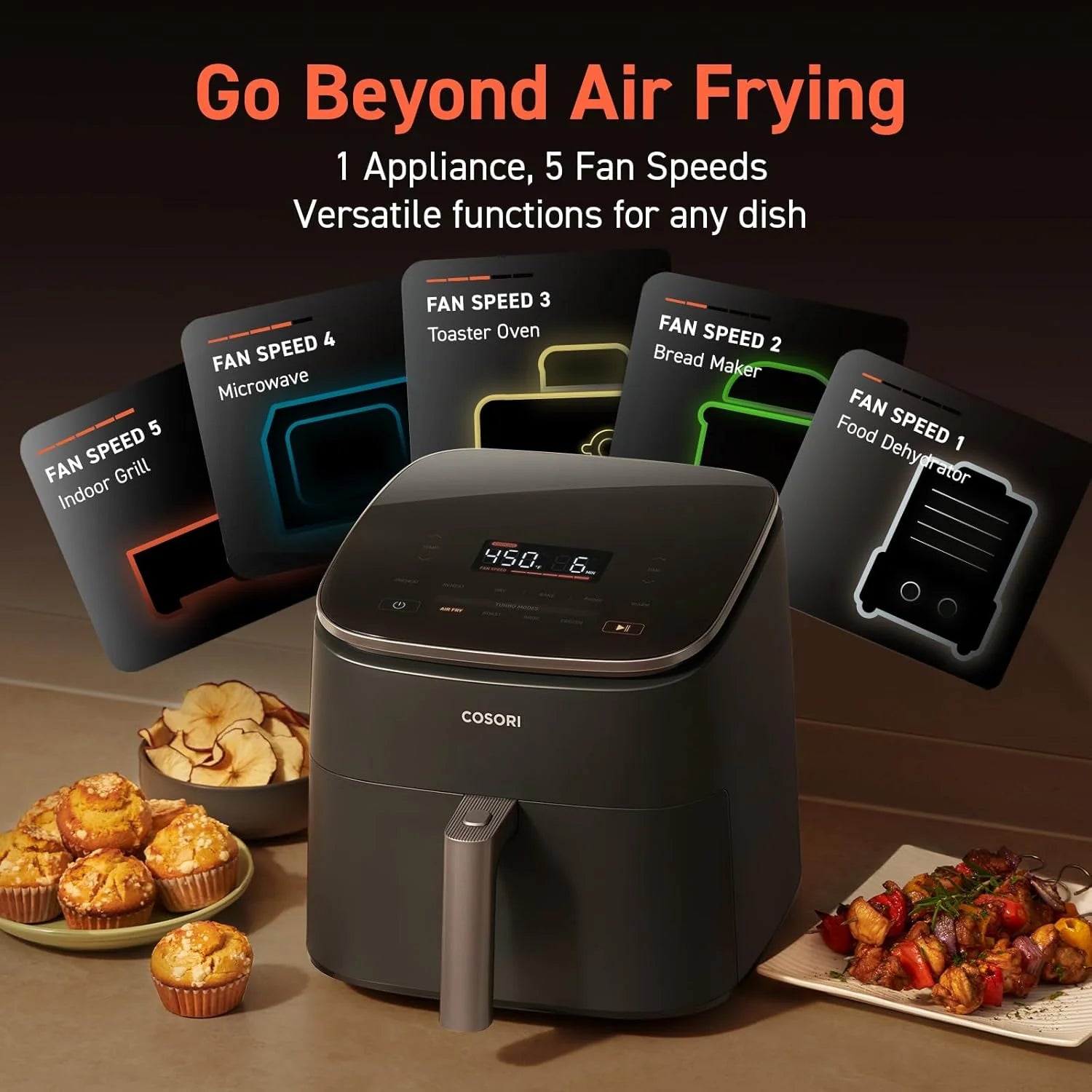 COSORI Air Fryer 9-in-1 Compact & Large 6-Qt Fast Turbo Modes Precise Heat for Even Results