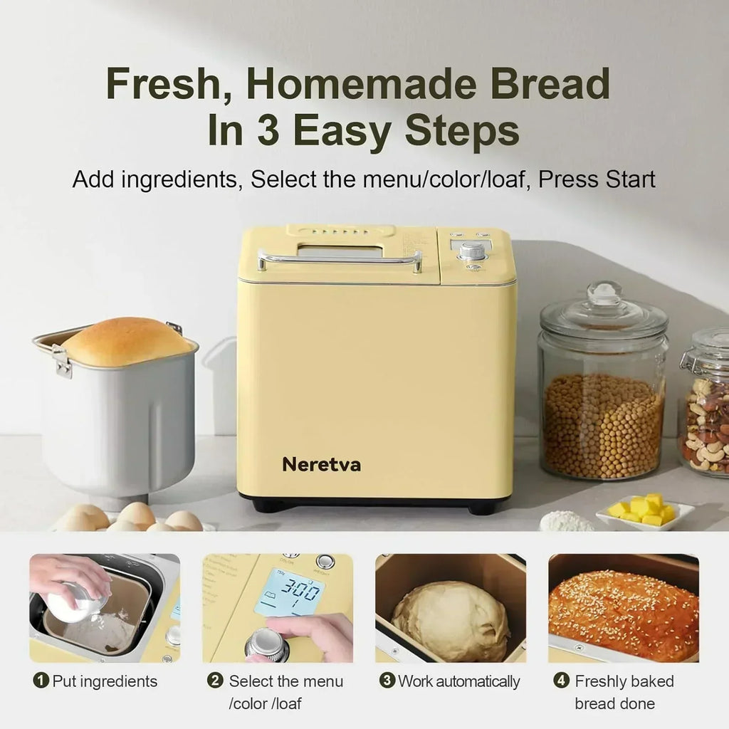 Neretva Bread Maker 20-in-1 2LB Bread Maker Dual Heater Bread Maker Automatic