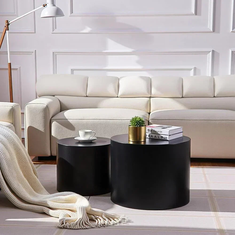 Nesting Coffee Table Set of 2 Modern Round Coffee Table with Non-Slip Feet Circle Accent Tables