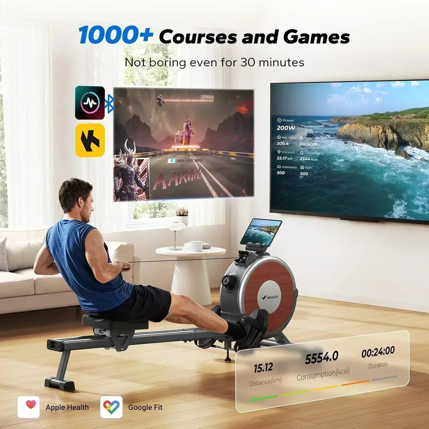 Merachi household rowing machine silent resistance dual-slide design