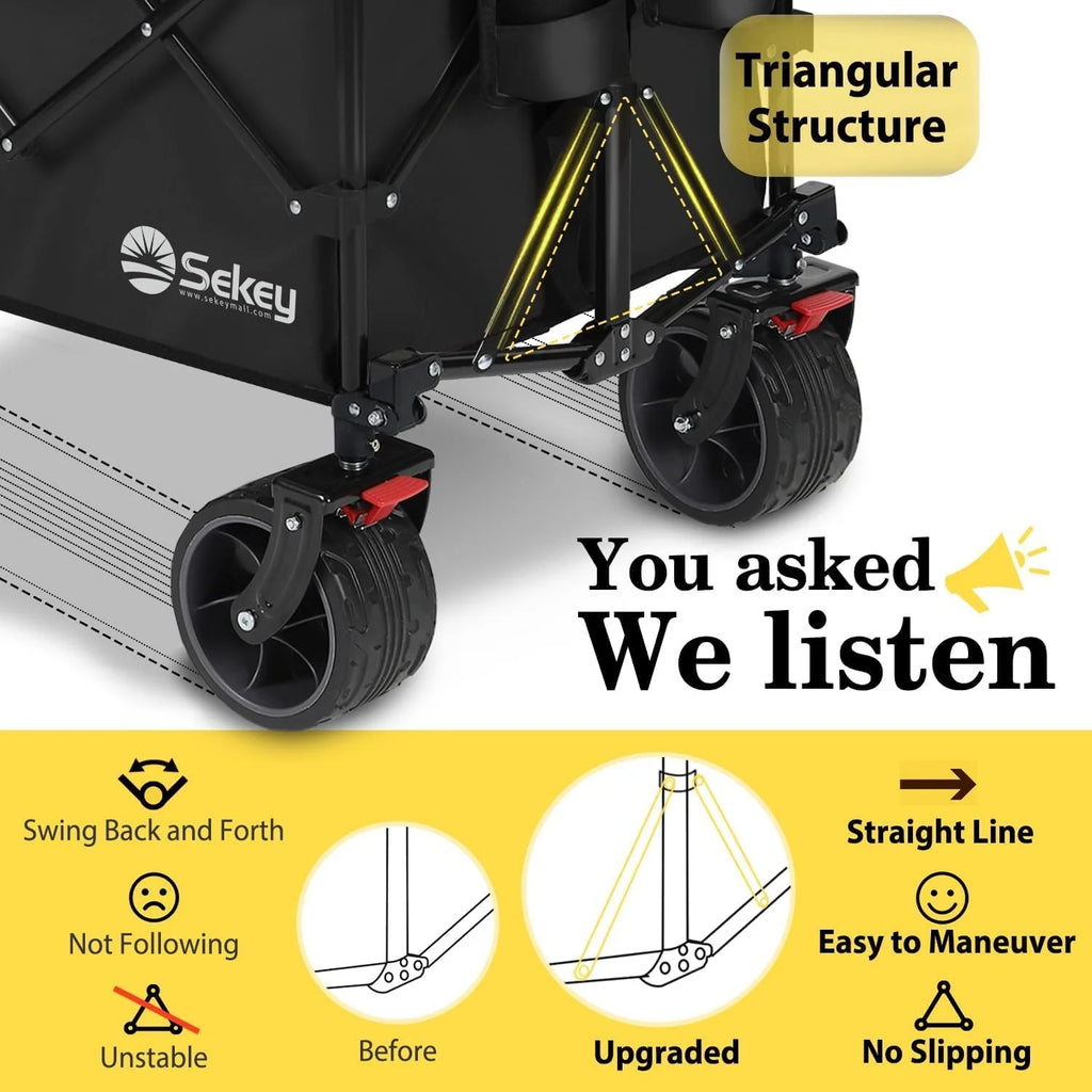 Sekey 48 Inch Long Foldable Extended Travel Cart, 440 Lbs Load Capacity, Heavy Duty 300 Liter Folding Multi-Purpose Garden Cart