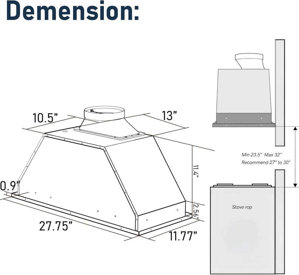 IKTCH 30 Built-in/Plug-in Range Hood 900 CFM, Ducted/Ductless Convertible Ducted, Stainless Steel Kitchen Range Hood