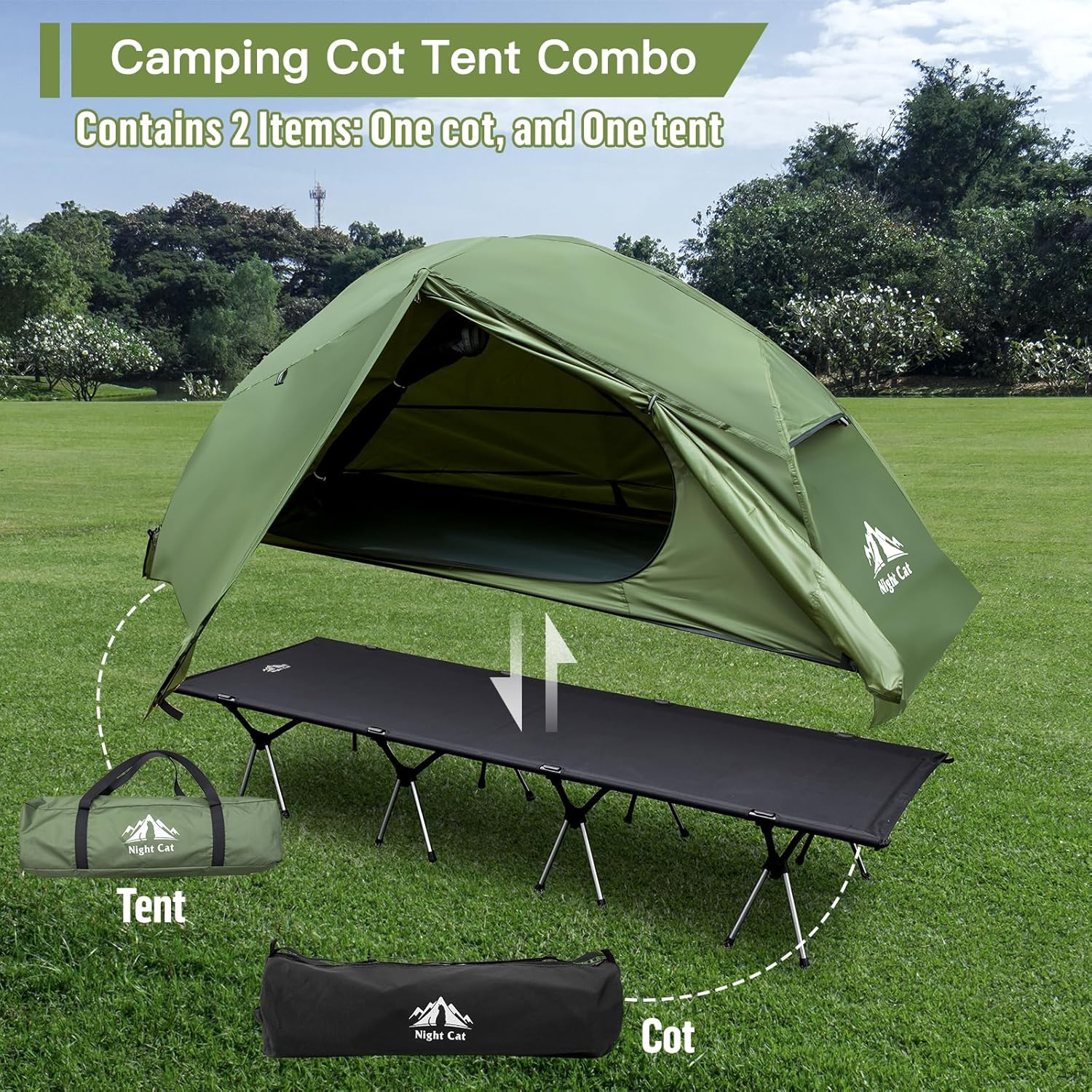 Camping Cot Tent Waterproof 1-Person Off-Ground Combo Cot Bed Portable Easy Set-up Tent