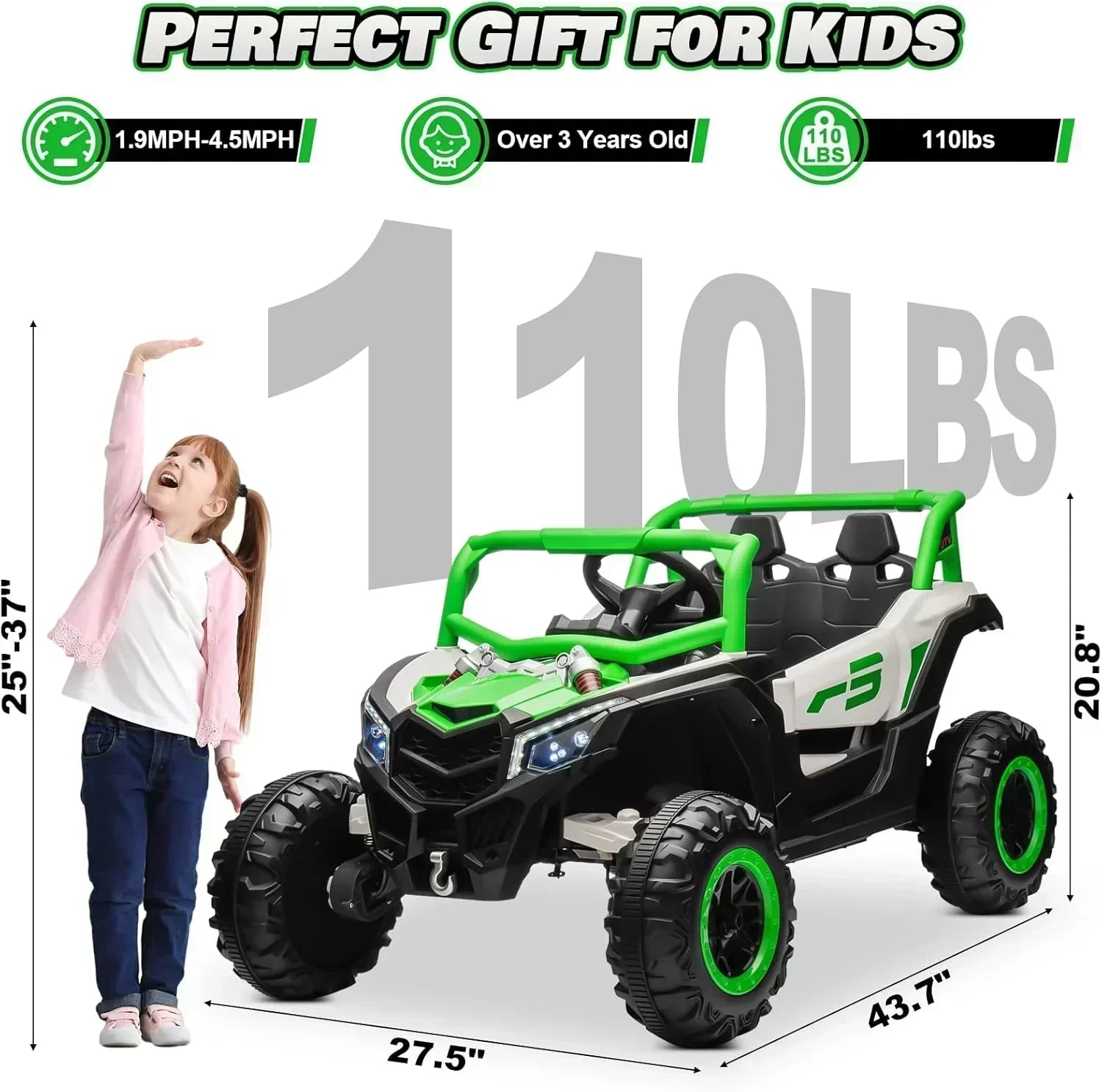 JOYRACER Kids Remote Control Car with 4 x 150W Motors Shock Absorbers Bluetooth MP3 Player
