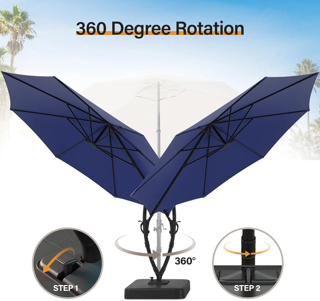 LAUSAINT HOME Outdoor Patio Umbrella with Base included, 11 FT Deluxe Curvy Cantilever Umbrella Heavy Duty Offset Hanging Umbrella with 360° Rotation for Market, Pool, Garden, Backyard, Deck (Beige)