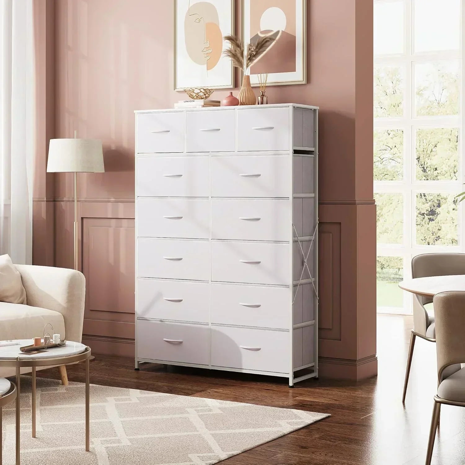 WLIVE Storage Organizer Unit with 13 Fabric Bins Storage Drawers Organizer with Steel Frame
