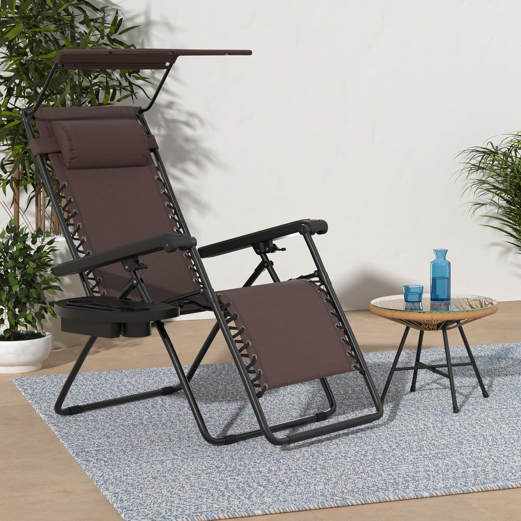 Best Choice Products Folding Zero Gravity Recliner Patio Lounge Chair Adjustable Canopy Shade