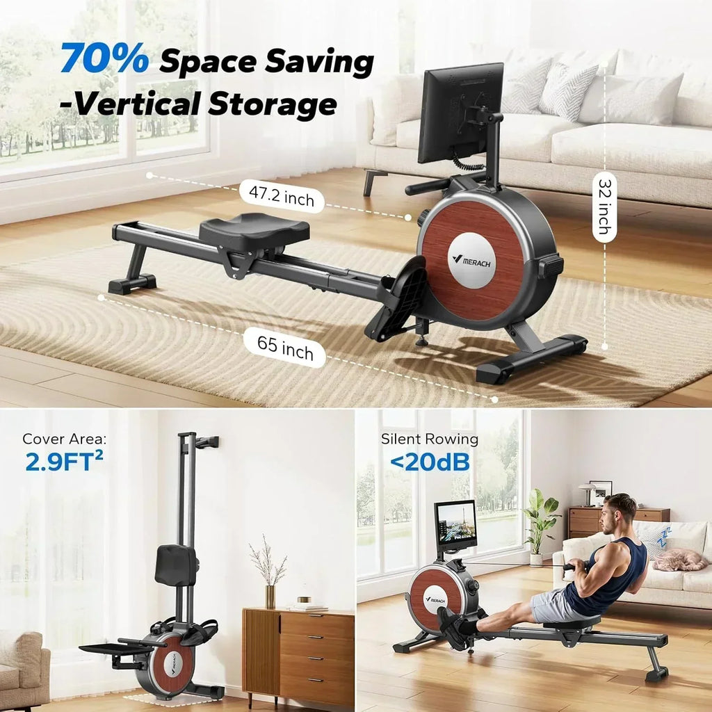 Merachi household rowing machine silent resistance dual-slide design