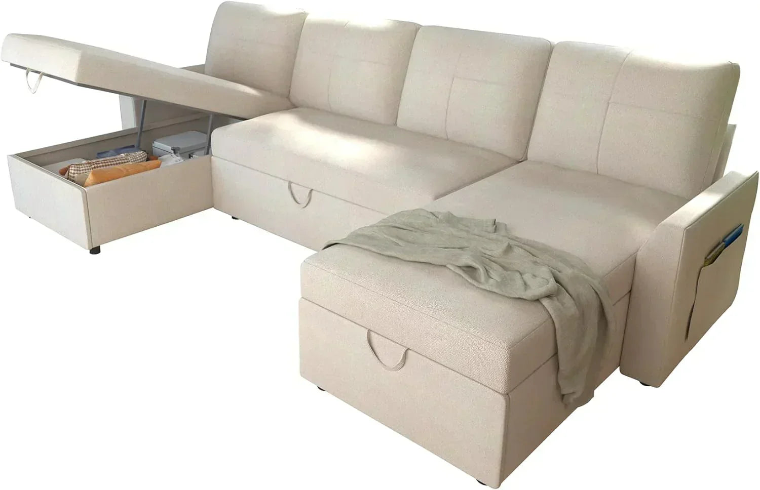 VanAcc Sofa Bed Sleeper Sofa with Storage Chaise 2 in 1 Pull Out Couch Living Room