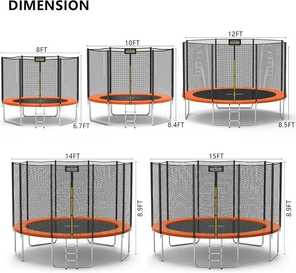 AOTOB 8FT 10FT 12FT 14 FT 15FT Trampoline with Safety Enclosure Net Outdoor Trampoline