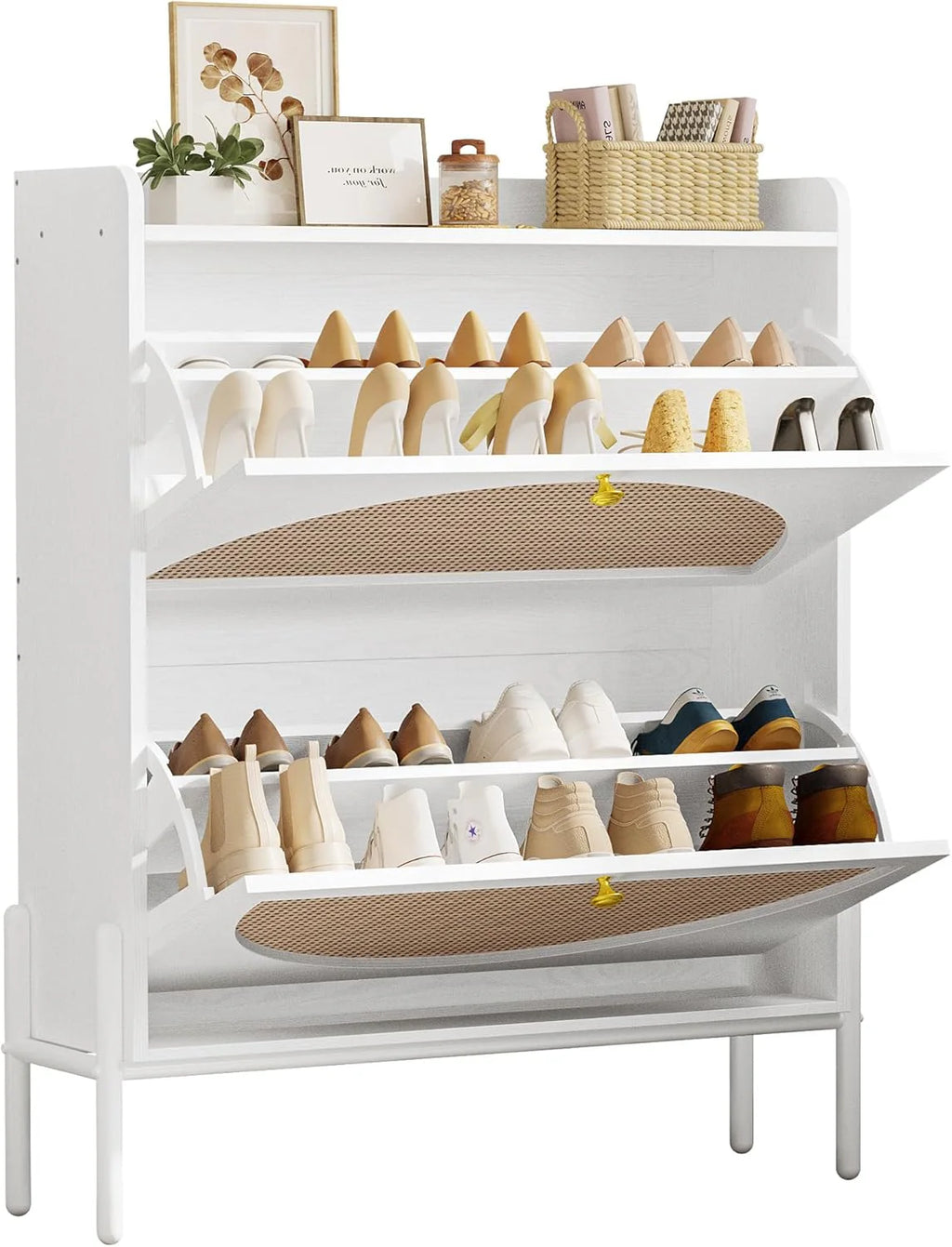 IRONCK Shoe Cabinet Storage 2 Drawers Free Standing Wooden Shoe Storage Organizer Cabinet