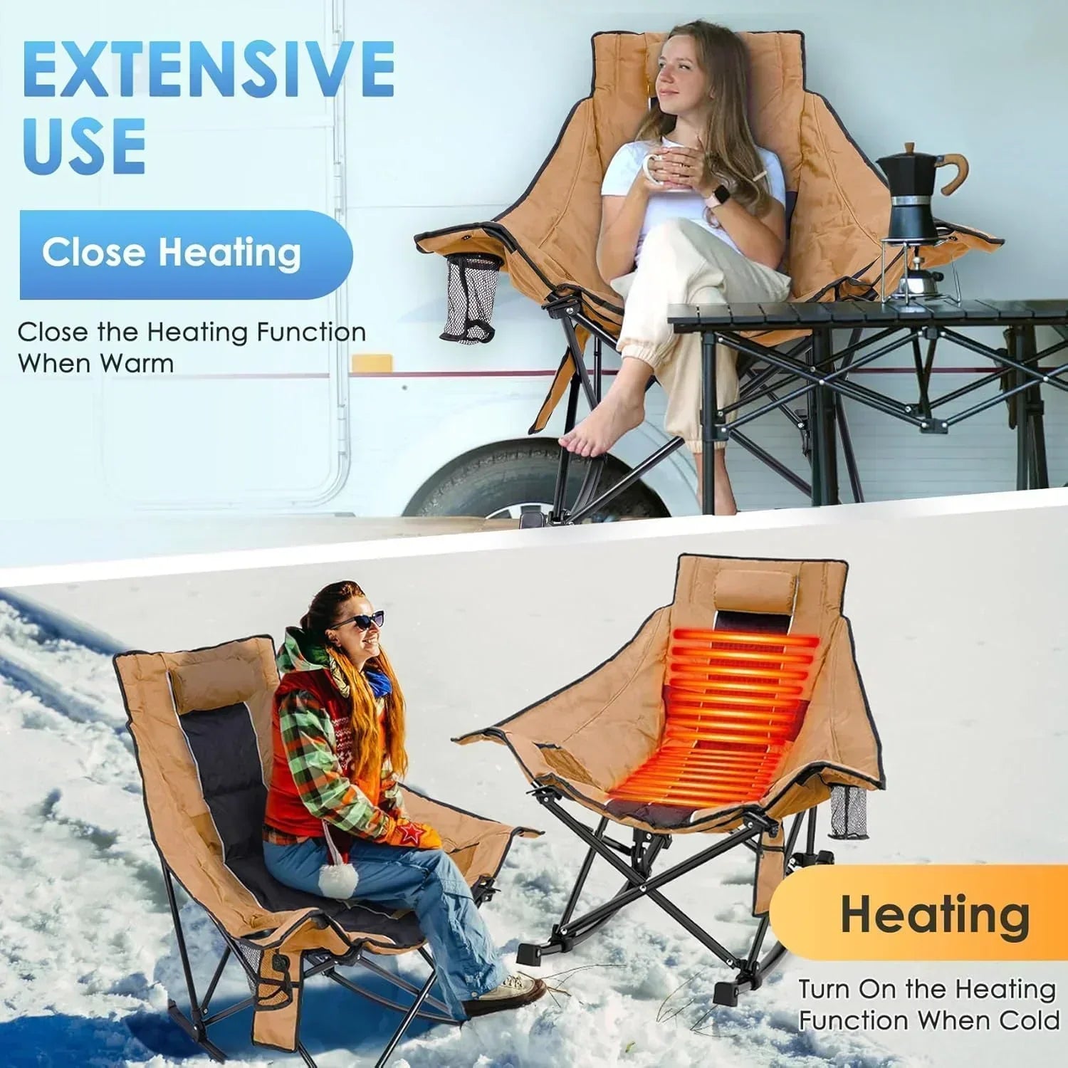 Heated Camping Chair Extra Large Heated Chair Outdoor Sports Chair with 3 Heat Levels on Back