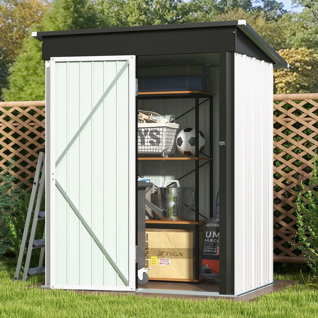 Patiowell 5x3 FT Outdoor Storage Shed Tool Shed with Sloping Roof and Lockable Door Metal Shed