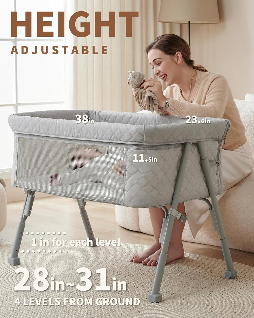 Bassinet Bedside Sleeper Baby Crib for Newborn Baby Bassinets Bedside Sleeper 4 Auto-Lock