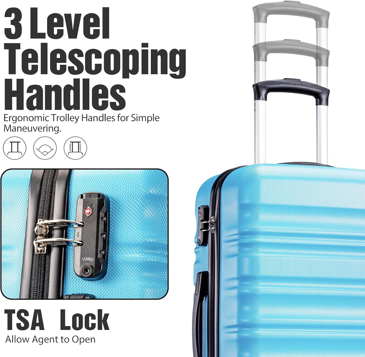LONG VACATION 6 Piece Luggage Set Carry on Suitcase with ABS+PC hardshell, Spinner Wheels & YKK Zipper TSA Lock
