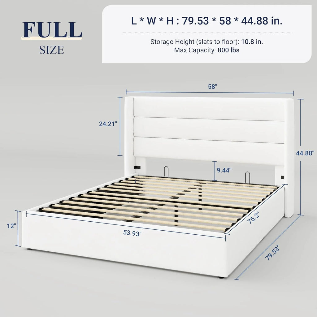 Allewie Queen Size Lift Up Storage Bed Modern Wingback Headboard Hydraulic Support